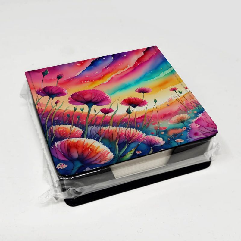 Dianthus In Color PU Leather Note Paper Holder With Artist-Designed Cover, Desk Accessory, Office Gift_voghion.com