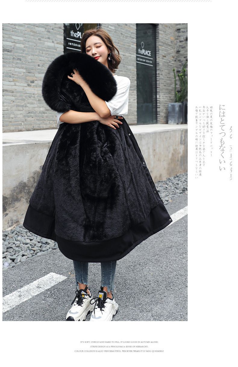 Langer Puffermantel für den Winter mit Kunstpelzkapuze für Damen, warme Trenchcoat-Parkajacke in Übergröße, verdickte, gesteppte Oberbekleidung mit Kordelzug in der Taille_voghion.com