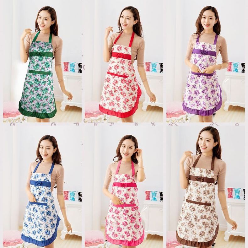 Grembiule da cucina alla moda con scollo all'americana, stile coreano, per uso domestico, stile primaverile ed estivo, in pizzo rosa._voghion.com