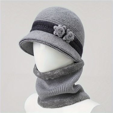 Winter Knitted For Middle-aged Elderly Women, Mom's Rabbit Fur Hat, Thickened And Fleece-lined, Grandma's Warm Wool Hat_voghion.com