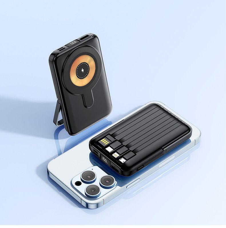 22.5W Super Fast Charging Power Bank With 15W Magnetic Wireless Charger, Transparent Design, Built-in 4-in-1 Cables & Stand, 10000mAh Portable Battery_voghion.com