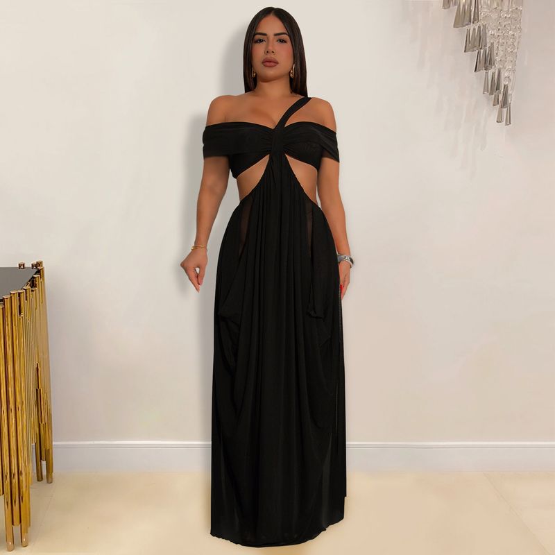 Abito a sirena aderente in rete trasparente – Abito sexy senza spalline con fasciatura e strass in vita (nero/blu/marrone/talpa, S-XXL)_voghion.com