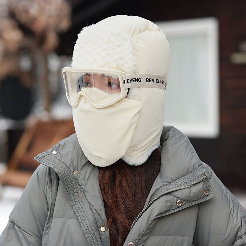 Gruby, ciepły kapelusz Lei Feng dla kobiet na jesień i zimę, maska i szalik w jednym nakrycie głowy na zewnątrz na północnym wschodzie, gogle i czapka narciarska_voghion.com