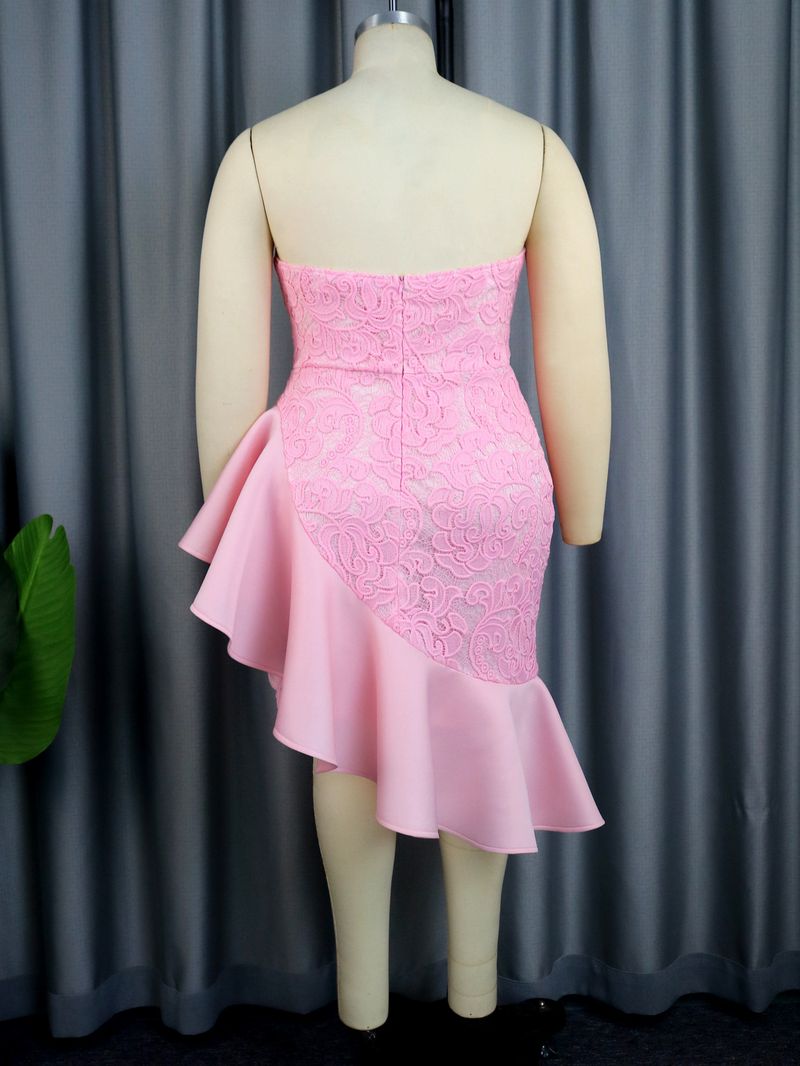 Women's lace patchwork dress plus size celebrity wave tube top dresses_voghion.com