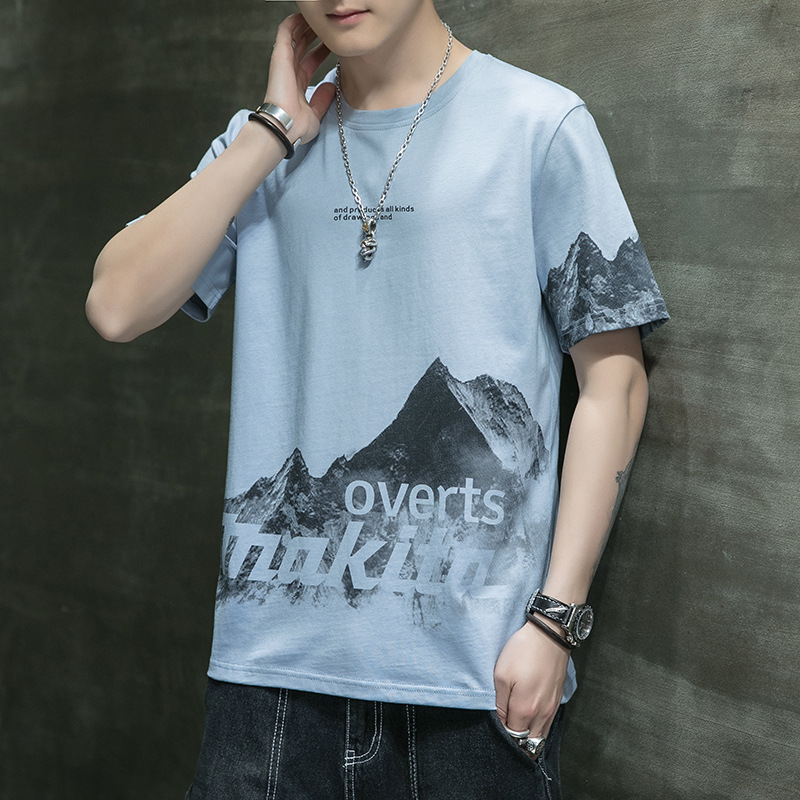 Men's Summer New Short sleeved T-shirt Korean Edition Instagram Brand Versatile Printed Bottom Shirt Pure Cotton Men's T-shirt_voghion.com