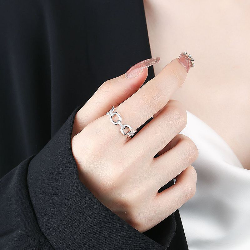 Anello con apertura a forma di naso di maiale in argento puro, design di nicchia femminile, moda trendy, catena cubana, anello per l'apertura dell'indice_voghion.com