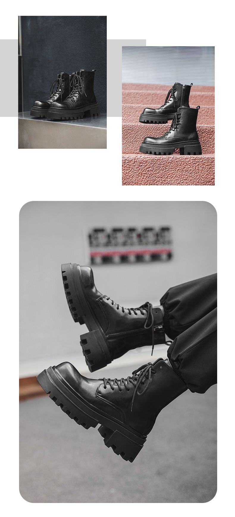 Retro Dickbesohlte Erhöhung Werkzeug Outdoor Wandern Schnürstiefel Martin Herren_voghion.com
