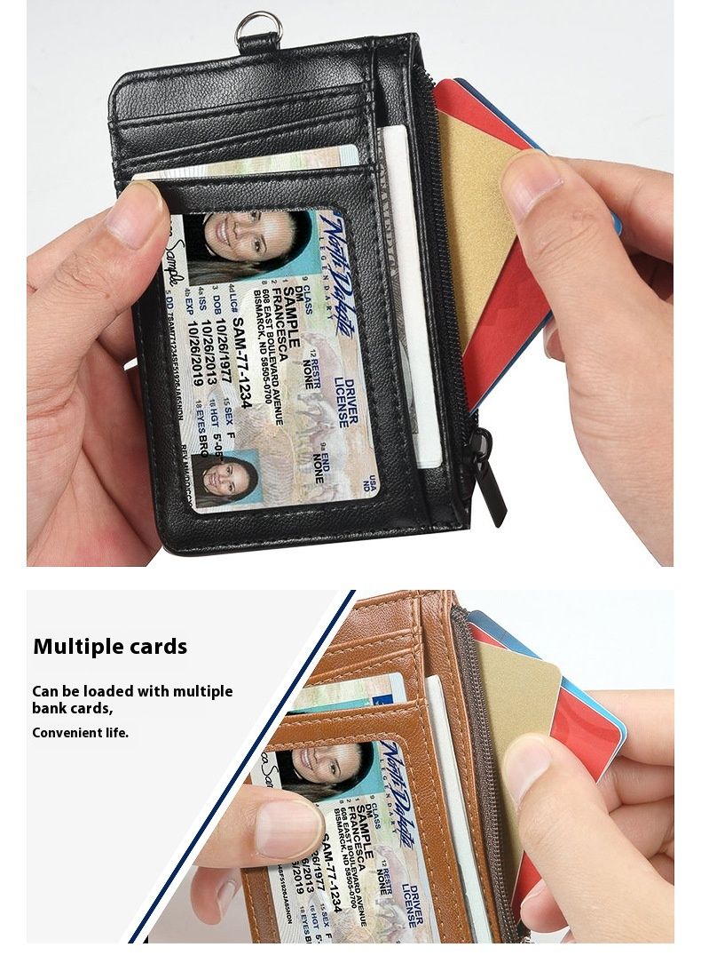 Work ID Leather Cover Large Capacity Card Bag Student Tag Bus Access Card Employee Chest Card Cover With Hanging Rope_voghion.com