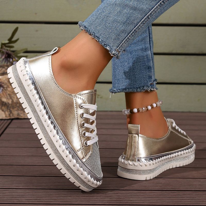 Scarpe piccole bianche con strass autunno nuovo tondo testa spessa fondo muffin mocassini scarpe lacci delle scarpe_voghion.com