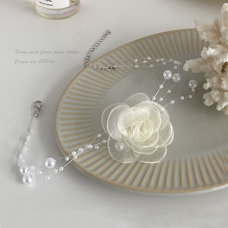Collier ras du cou en perles roses pour femmes, bijoux exquis, collier romantique français, chaîne de clavicule élégante, cadeau esthétique pour filles_voghion.com