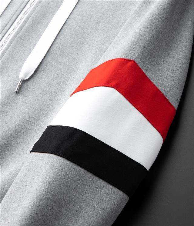 Men's Clothing New Light Luxury Cardigan Suit Men's Personalized Striped Color Matching Hooded Sweatshirt Jacket Two-piece Handsome Set_voghion.com