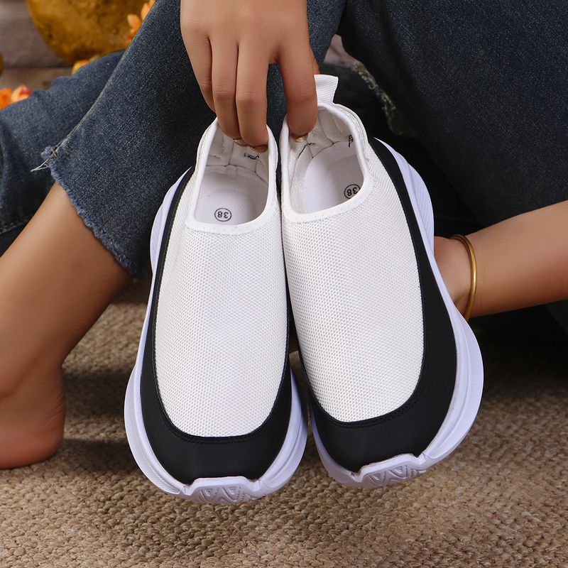 Kadınlar İçin Nefes Alabilen Örgü Fileli Slip-On Loafer'lar Kalın Platform Tabanlı - Geniş Ayaklar İçin Rahat Günlük Ayakkabılar (Beyaz/Siyah, 36-43 Numaralar)_voghion.com