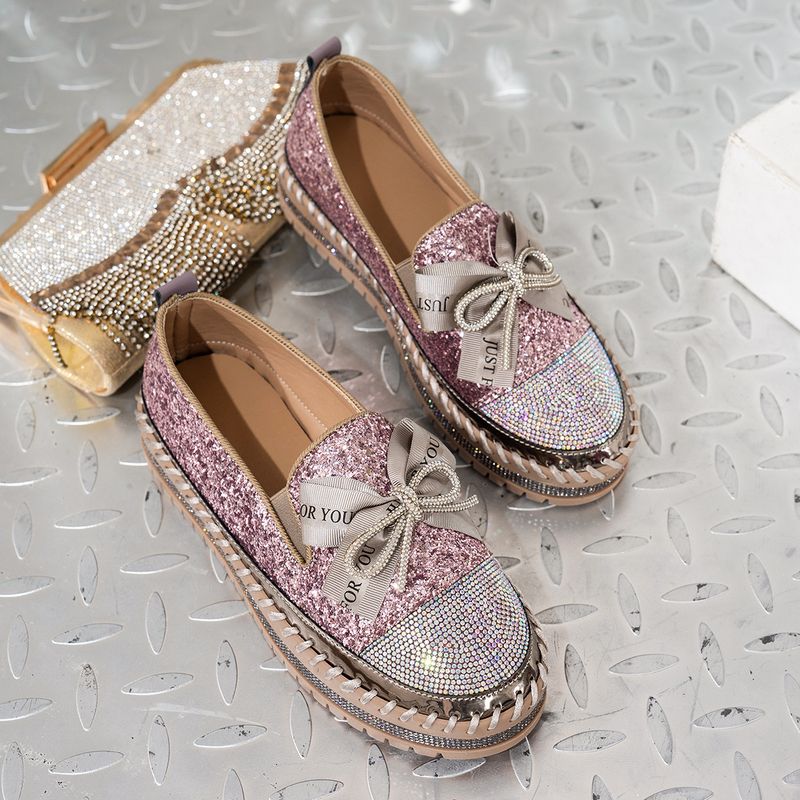 Damenschuhe Neue große Größe Strass Schleife Freizeitschuhe Nischendesign Einzelschuhe Trend_voghion.com
