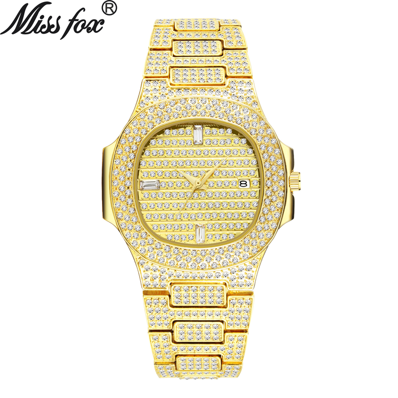 Orologio da uomo al quarzo impermeabile con stella del cielo tempestato di diamanti con calendario della moda di fascia alta MISSFOX_voghion.com