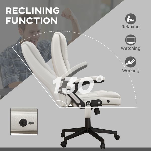 HOMCOM White Ergonomic Heated Massage Office Chair Recliner Desk With 6 Vibration Points_voghion.com