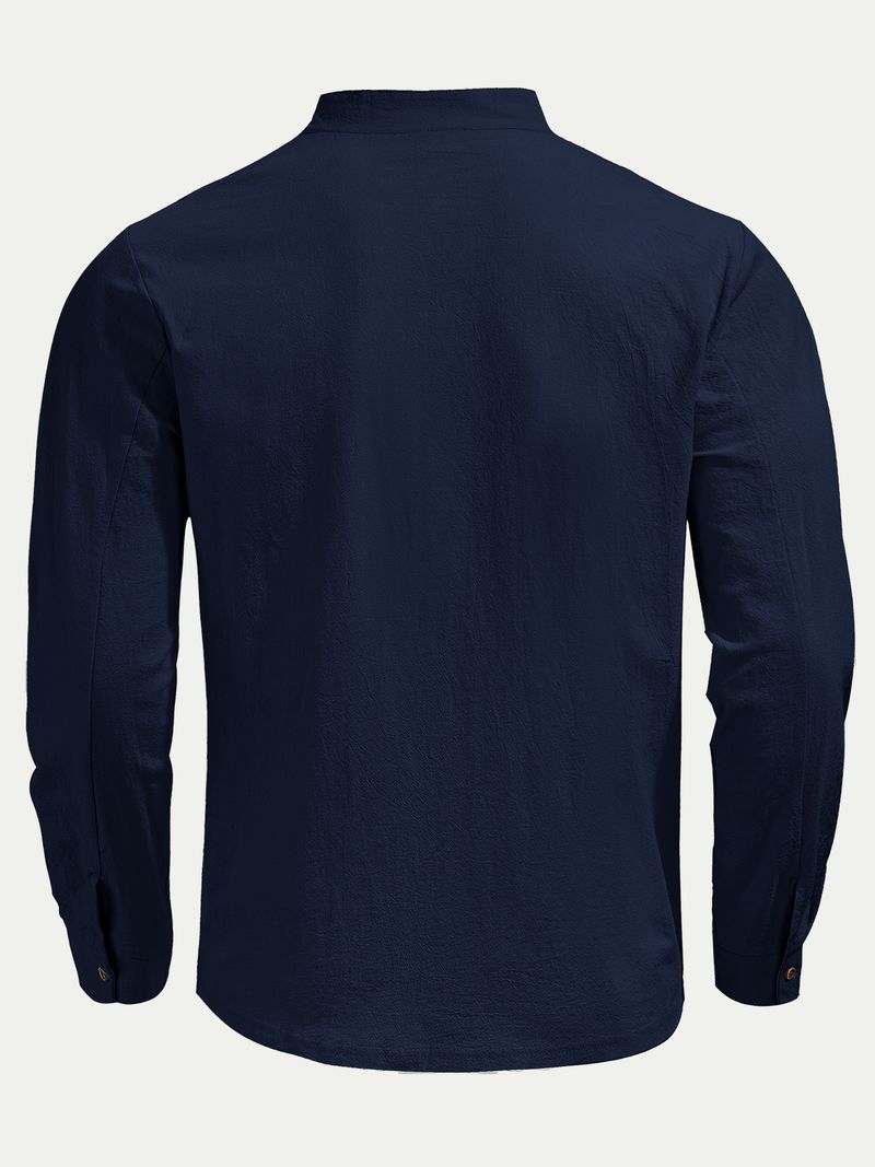 Camicia casual a maniche lunghe in lino traspirante con colletto alla coreana, stile hawaiano, da uomo_voghion.com
