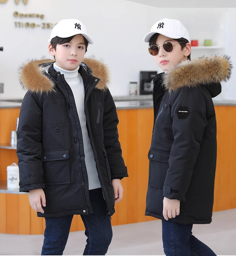 Cappotto imbottito per bambini e ragazzi, soprabito, cappotto in autunno e inverno, cappotto imbottito per bambini con cappuccio, ampio colletto di lana, cappotto imbottito_voghion.com