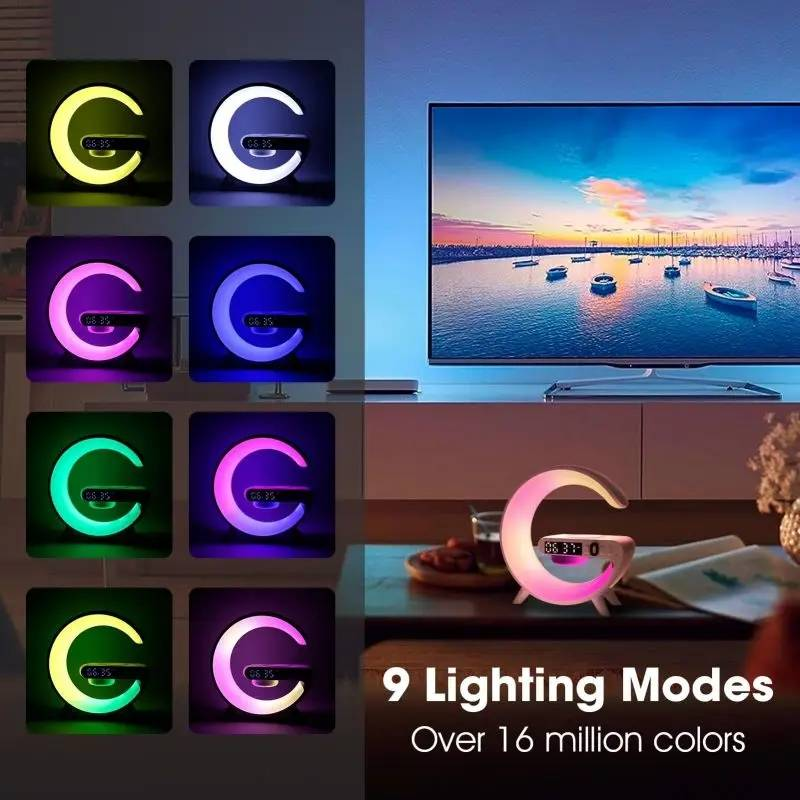 Bluetooth Lautsprecher Uhr Ladegerät Kleine Nacht Große G Drahtlose Lade Atmosphäre Licht_voghion.com
