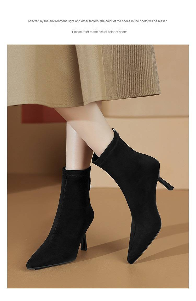 cameido Pointed-toe Stiletto High-heeled Short Boots for Women, Slimming Boots, Versatile Short Fashion Boots in 2024_voghion.com