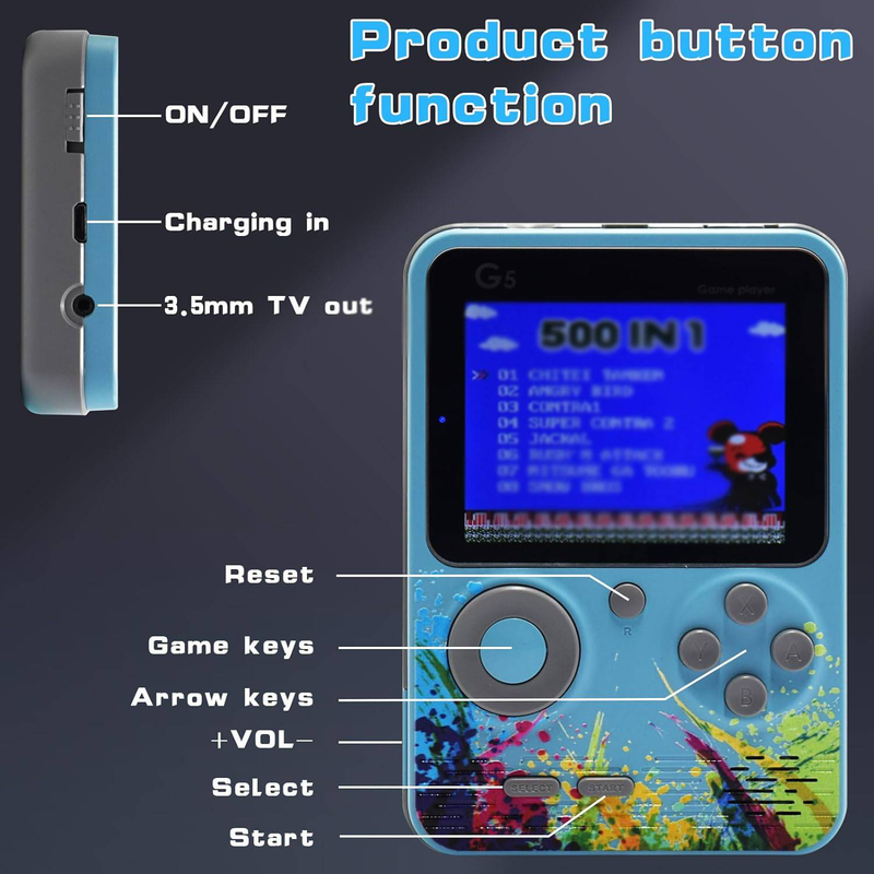 Byteuni G5 Retro Portable Handheld Game Console with 500 Classical FC Games and Controllers, Comes with 1000mAh Rechargeable Battery Support for TV_voghion.com