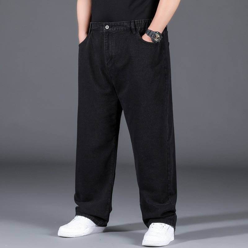 Plus Size Herenkleding Herfst En Winter Jeans Heren Losse Rechte Plus Size Heren Dikke Hoge Taille All Match Dikke Man Wijde Pijpen Broeken_voghion.com