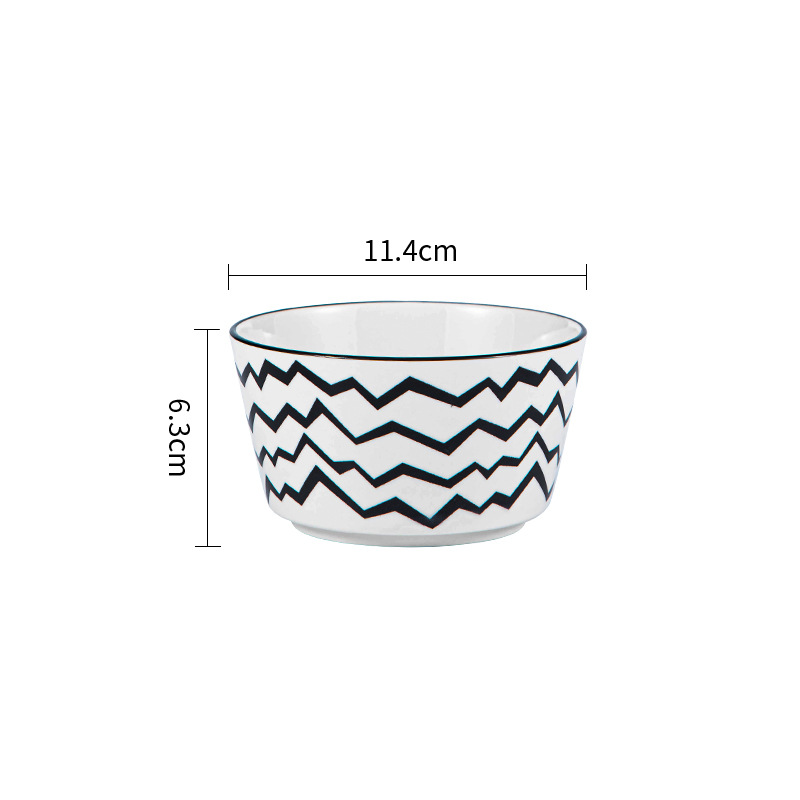 Minimalistisches Keramikschüssel-Set – 6-teilige schwarz-weiße Reisschüsseln (mikrowellen-/spülmaschinenfest) – Modernes Geschirr für Sushi und Ramen_voghion.com