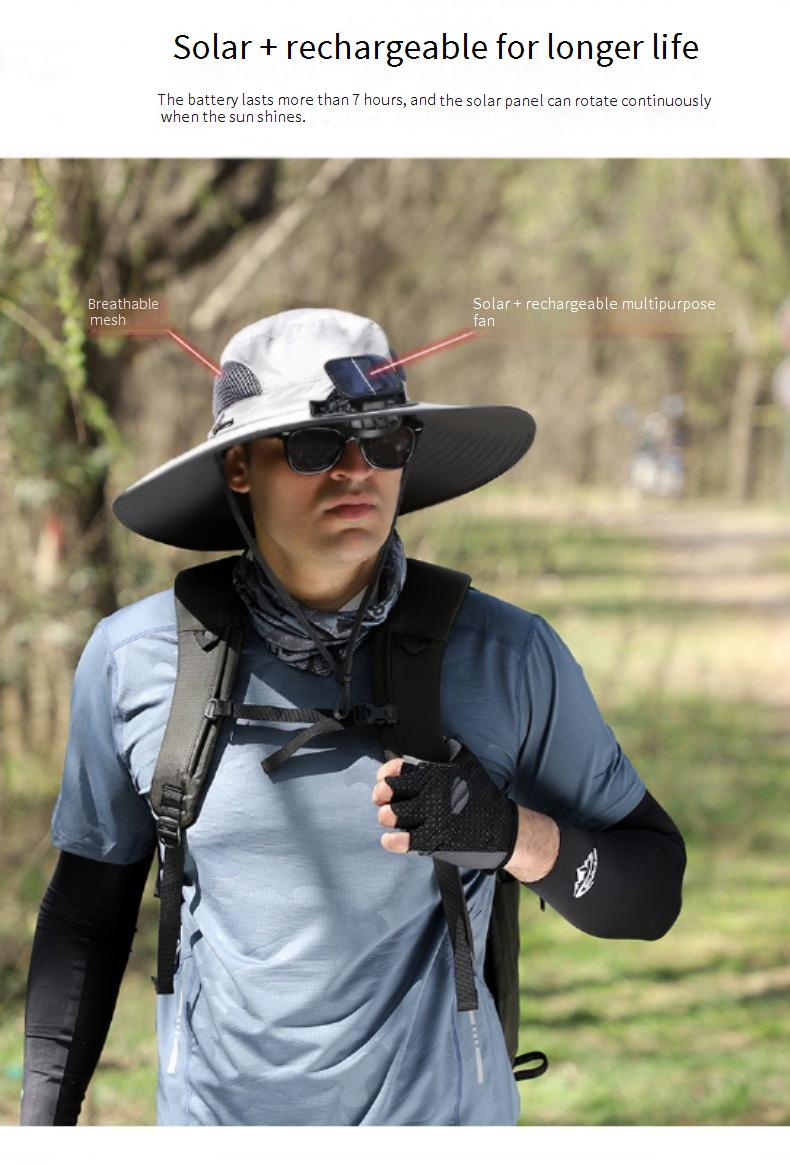 Cappello rinfrescante ad energia solare con protezione staccabile per viso e collo - Ventilatore ricaricabile ad alta potenza per esterni - Protezione solare UPF50+ per uomo_voghion.com