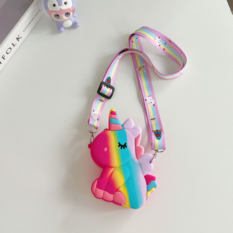 Girl's Silicone Cute Unicorn Messenger Bag, Coin Purse, Children's Decompression Pop Fidget Toys_voghion.com