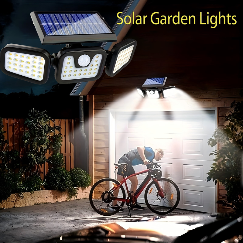 Zonne-wandlamp, LED-buitenlamp op zonne-energie, tuinlamp, 74 LED-lampen met drie koppen, lichaamssensor, 3 verlichtingsmodi met bewegingssensor_voghion.com