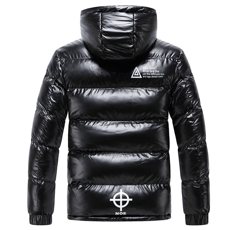 Men's Clothing Unisex Winter Puffer Jacket - Trendy Nylon Coated Hooded Coat With Fleece Lining For Couples (Glossy Black, Metallic Gray)_voghion.com