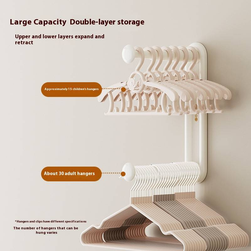 Expandable 2-Tier Wall-Mounted Hanger Organizer – Space-Saving No-Drill Storage Rack For Closet, Bathroom & Laundry_voghion.com