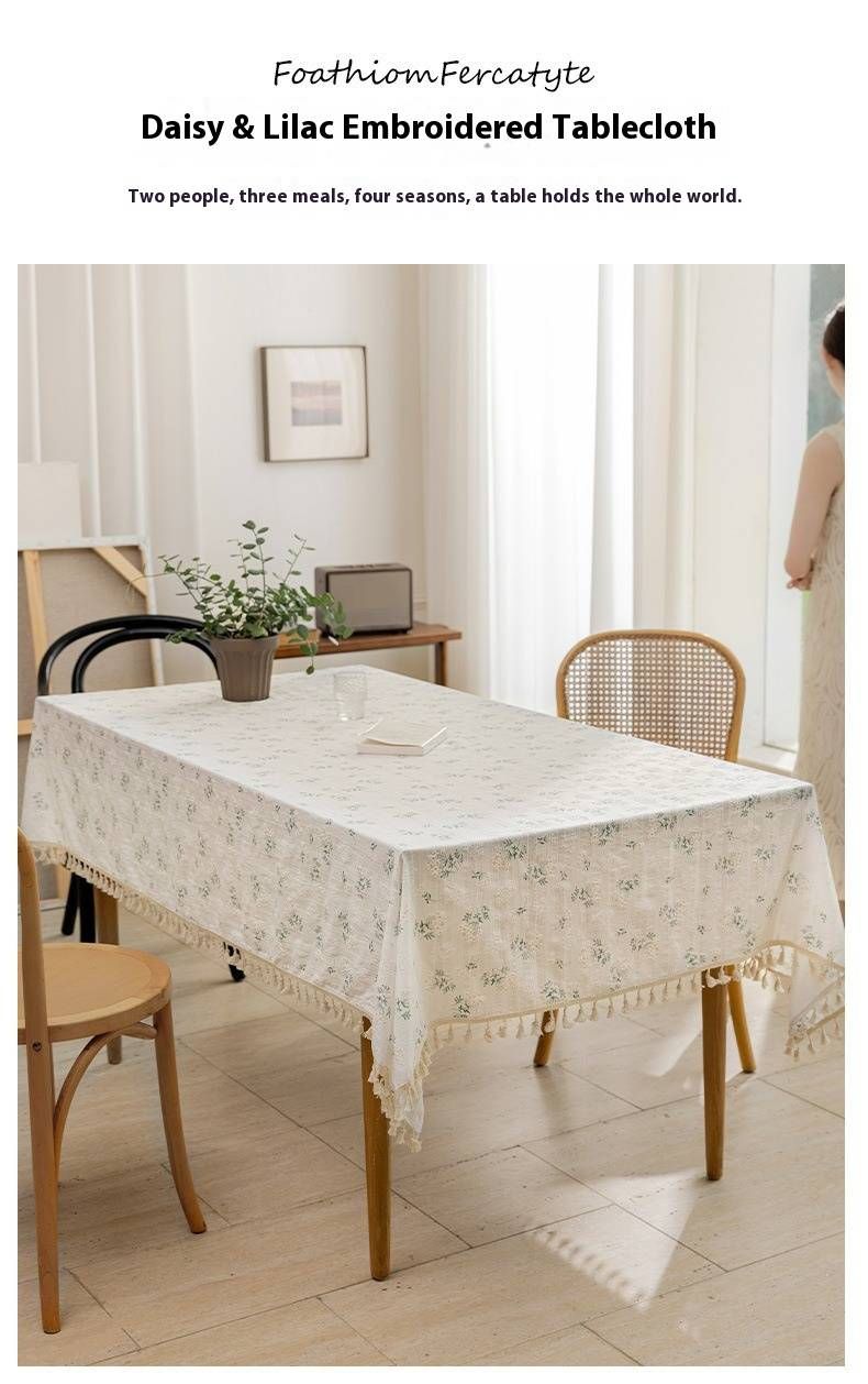 Tovaglia floreale lilla – Copritavolo vintage in cotone e lino per sala da pranzo in stile rustico e arredamento per tavoli da caffè_voghion.com