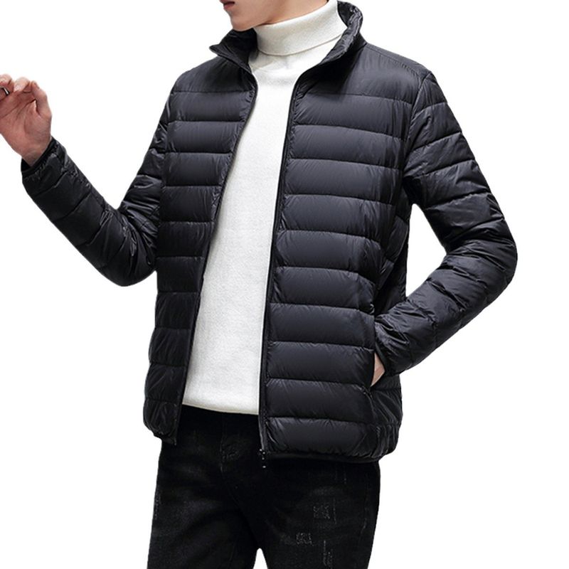 Men's Lightweight Down Jacket, 700 Fill Power White Duck Down Coat, Slim Fit Stand Collar Windproof Winter Coat, Wrinkle-Resistant & Packable_voghion.com