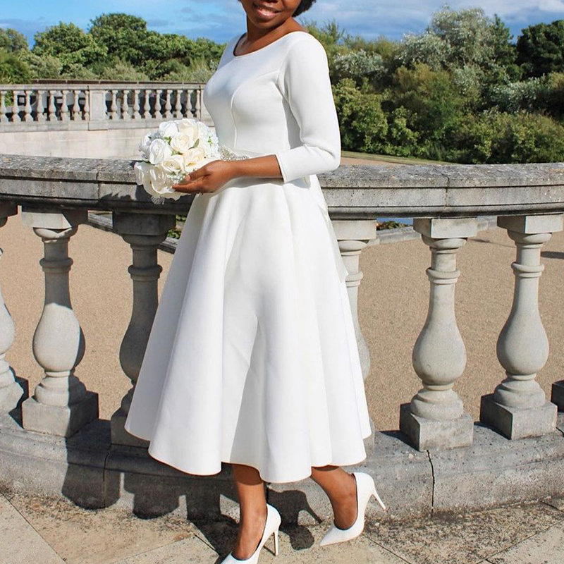 Women's solid color large swing skirt temperament evening dress skirt_voghion.com