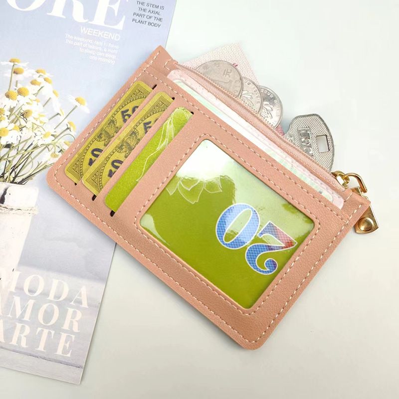 Porta monete ultrasottile, grande capacità, con cerniera, colore solido, portatile, compatto, per donna_voghion.com