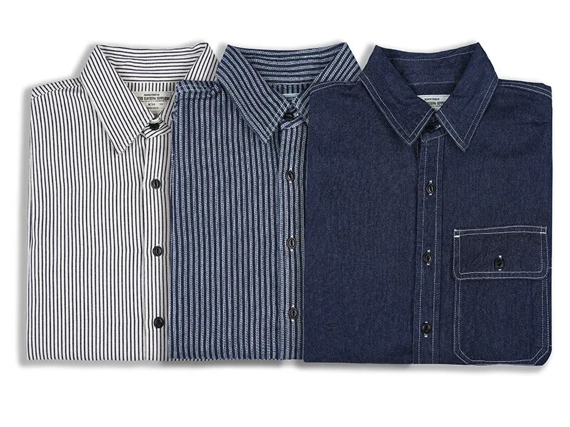 İlkbahar Sonbahar Kargo Gömlek Erkekler Uzun Kollu Çizgili Batı denim gömlek Safari Tarzı Askeri Erkek Gömlek Çok cepler Erkekler Tops_voghion.com