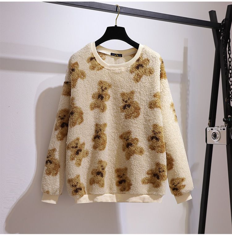 Lockeres Rundhals-Sweatshirt aus Lammwolle für Damen mit langen Ärmeln_voghion.com
