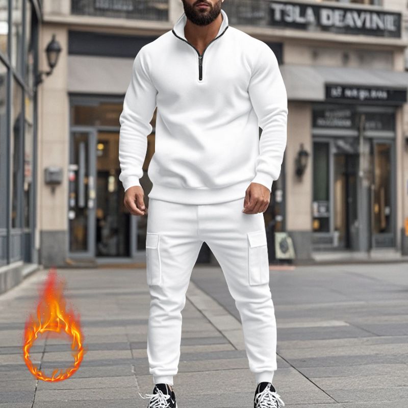 Fleecegefüttertes Sweatshirt-Set mit Viertelreißverschluss für Herren – Slim Fit Thermo-Jogging-Outfit für Herbst und Winter_voghion.com