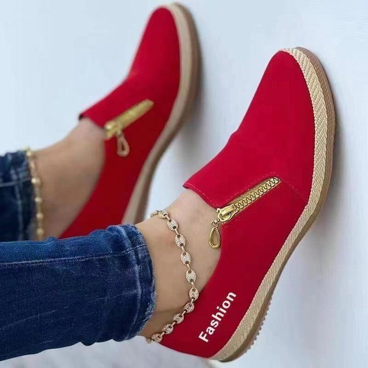 New Large-sized Zippered Casual Single Women's Spring And Autumn 2025, Solid Color Sponge Cake Sole Rope Canvas_voghion.com