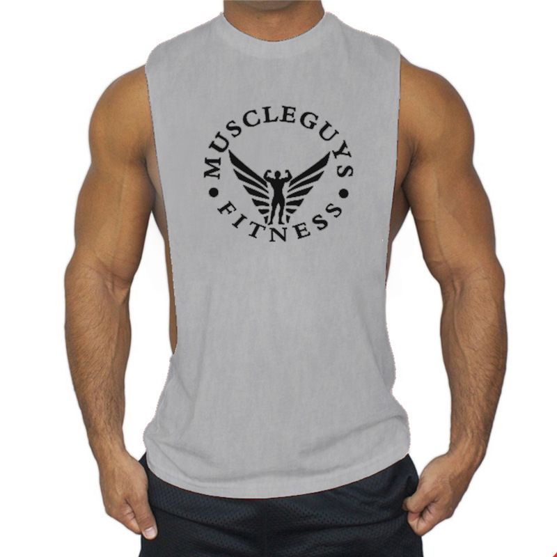 Loose Fit High Split Fitness Training Sleeveless Printed Sports Vest Cotton_voghion.com