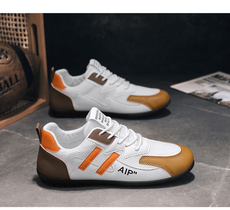 Scarpe da guida casual da uomo - Sneakers in mesh traspirante con lacci per la corsa e l'uso quotidiano (bianco/beige/grigio)_voghion.com