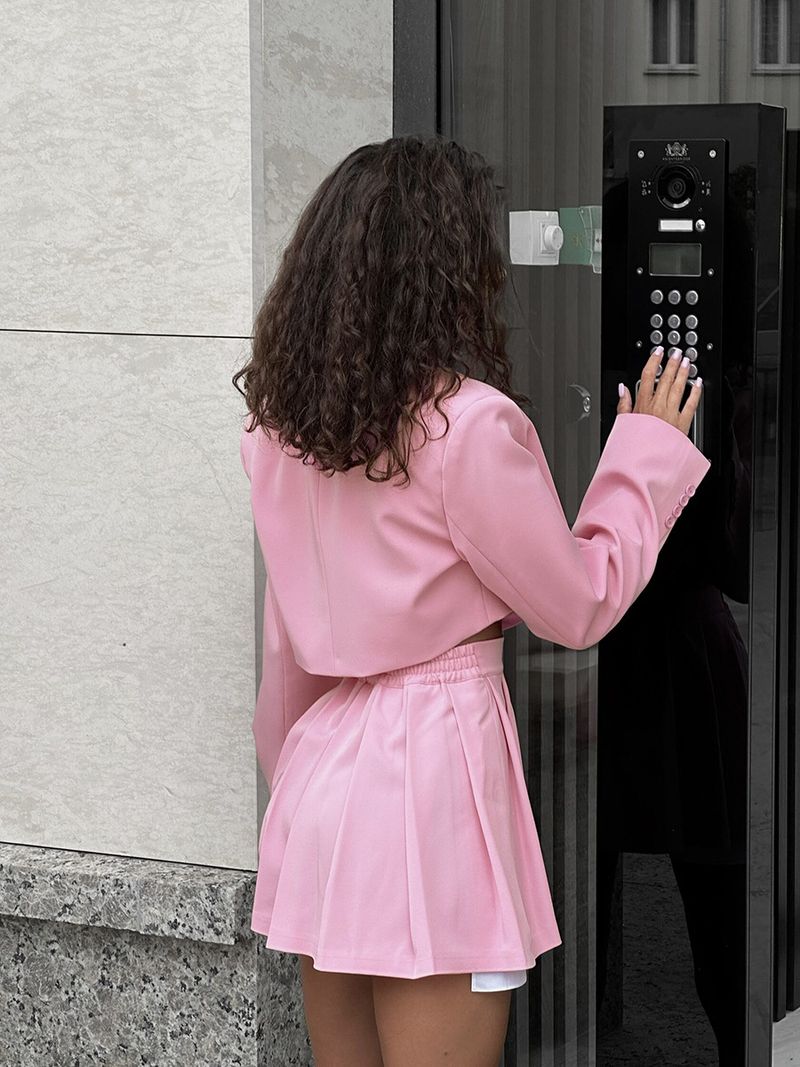Women's Y2K shoulder lapel small suit + mini skirt suit suit_voghion.com