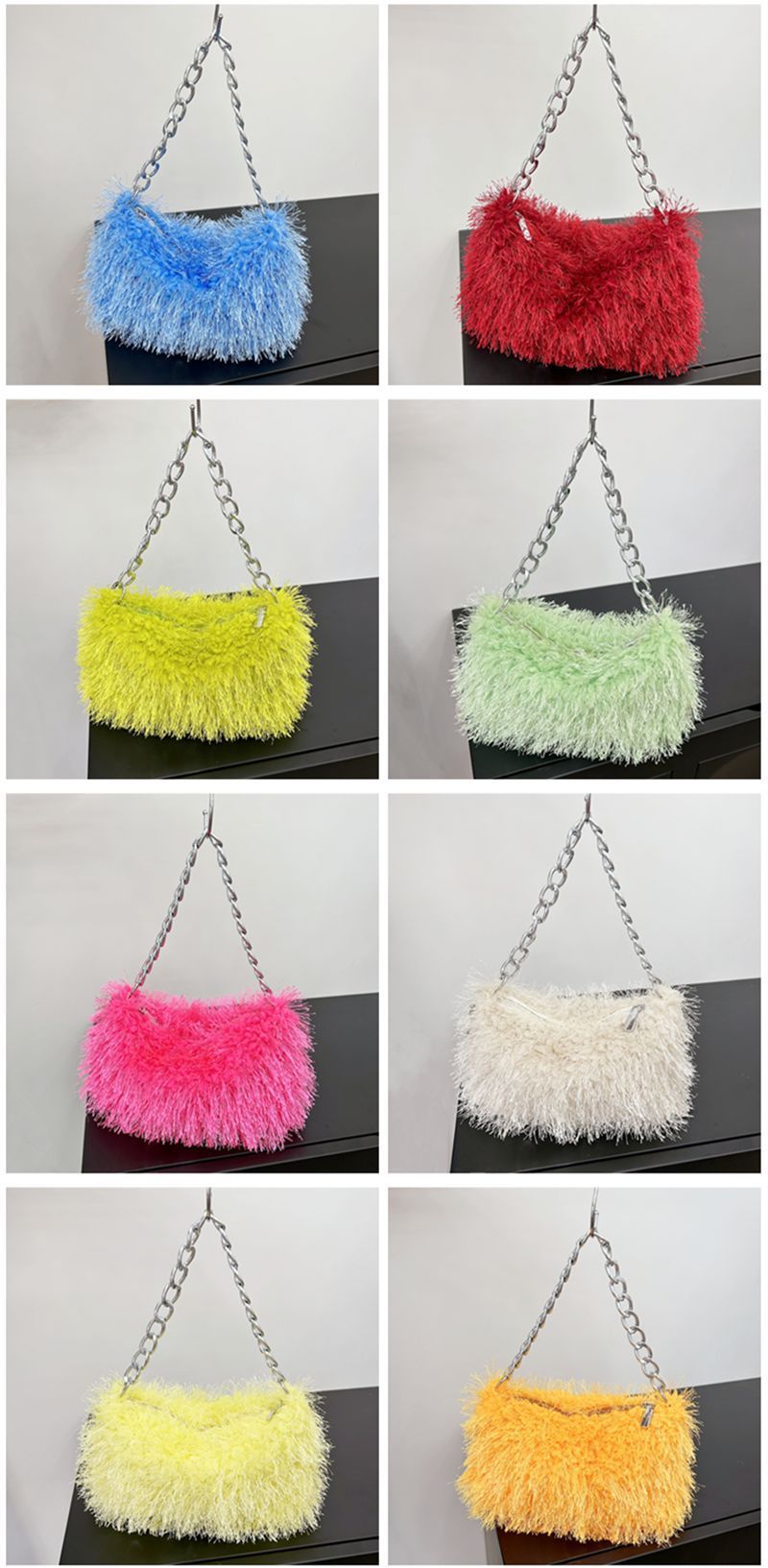 Plüschhandtaschen, Pelz-Unterarmtaschen, Schultertaschen, Kettentaschen, Abendtaschen_voghion.com