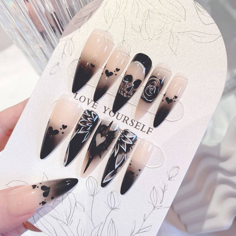 Halloween Scheletro Notte Rosa Falso Scuro Punk Moda Indossando Unghie Patch Finito B68_voghion.com