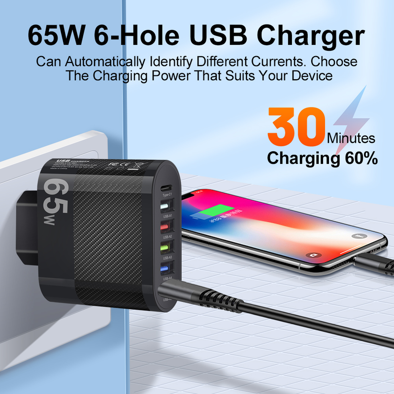 C-type 65W wandlader snel opladen 3.0 snel opladen USB-telefoonadapter geschikt voor Samsung iPhone 14 13 12_voghion.com
