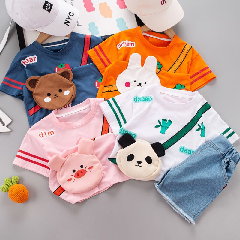 Five Little Seven Abbigliamento per bambini 2024 Nuovo stile estivo 0-4 Set di magliette a maniche corte con scollo rotondo per ragazzi e ragazze_voghion.com