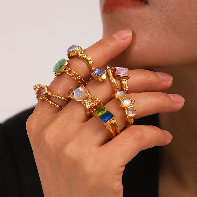Anelli aperti in acciaio inossidabile per donna, placcati in oro, vari stili di anelli con pietre di zircone e strass, gioielli di moda_voghion.com