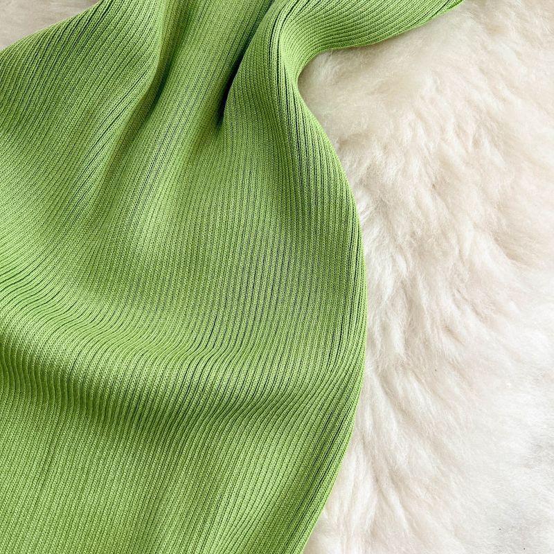Women's Clothing Pure Desire Style Sexy Sleeveless Cross Halter Neck Knitted Dress Elastic Waist Slim Hip Skirt_voghion.com