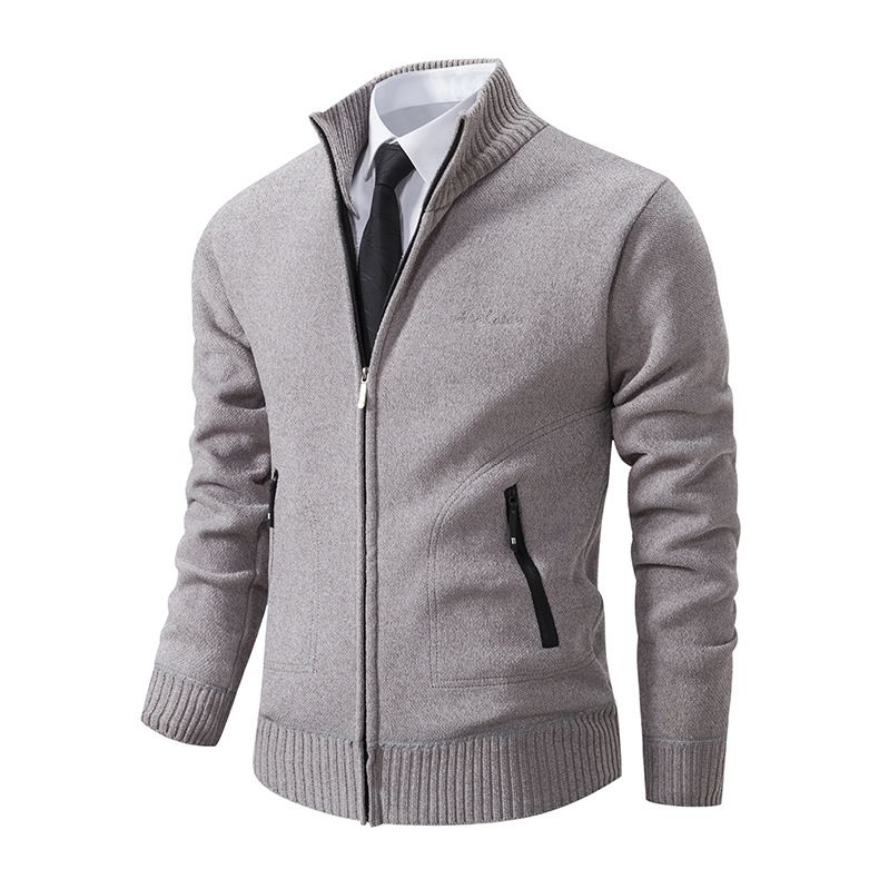 2023 winter men's sweater sweater cardigan high collar slim lapel trend thickened warm jacket_voghion.com