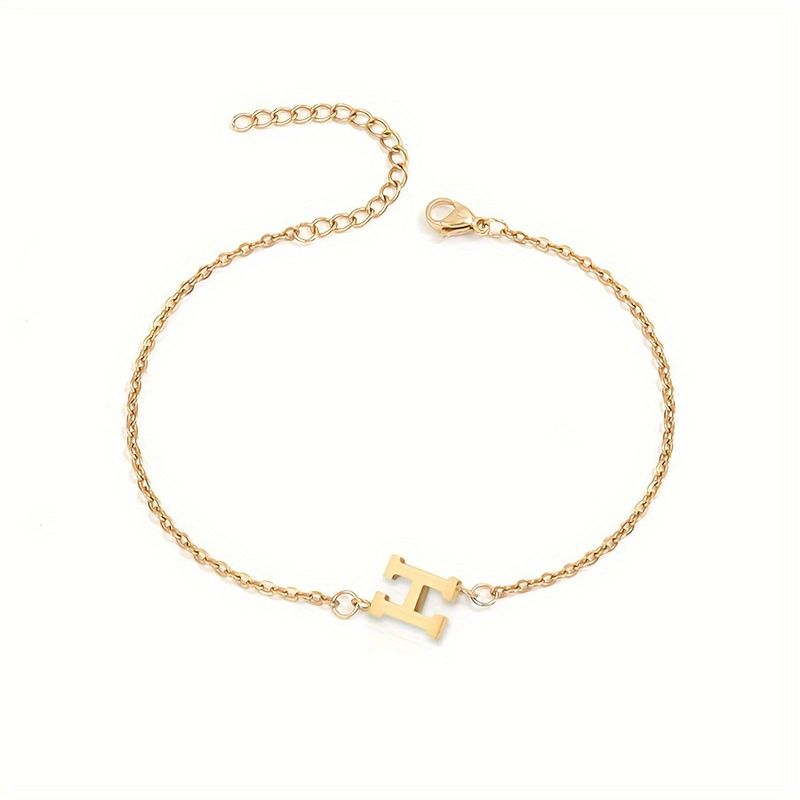 1pc Letter Shape Beads Thin Chain Bracelet, Simple Minimalist Hand Chain Unisex Jewelry Decoration_voghion.com